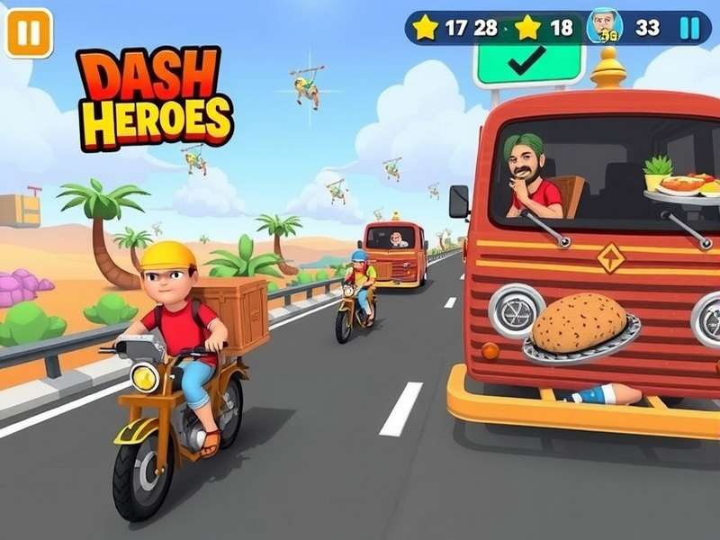 Dhaba Dash Heroes gameplay screenshot showing food delivery on Indian highway
